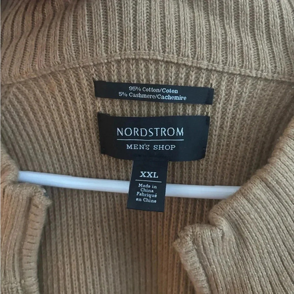 Nordstrom Mens Shop 1/4 Zip Sweater XXL Tan Ribbed Knit Minimalist Heavyweight - Picture 3 of 6